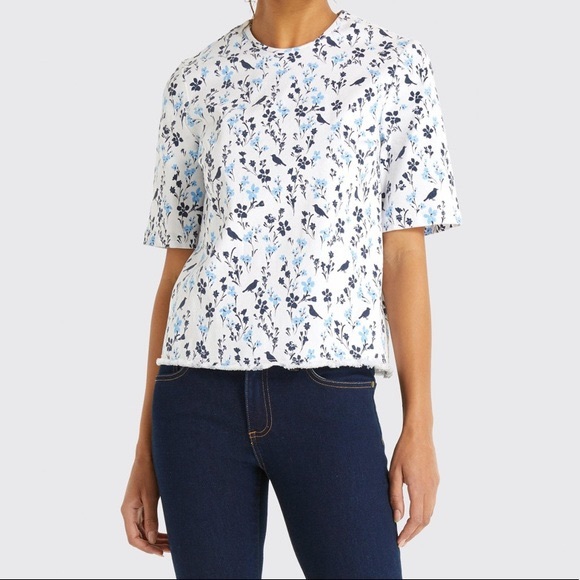Draper James Floral Printed Denim Boxy Popover Top - Picture 2 of 9
